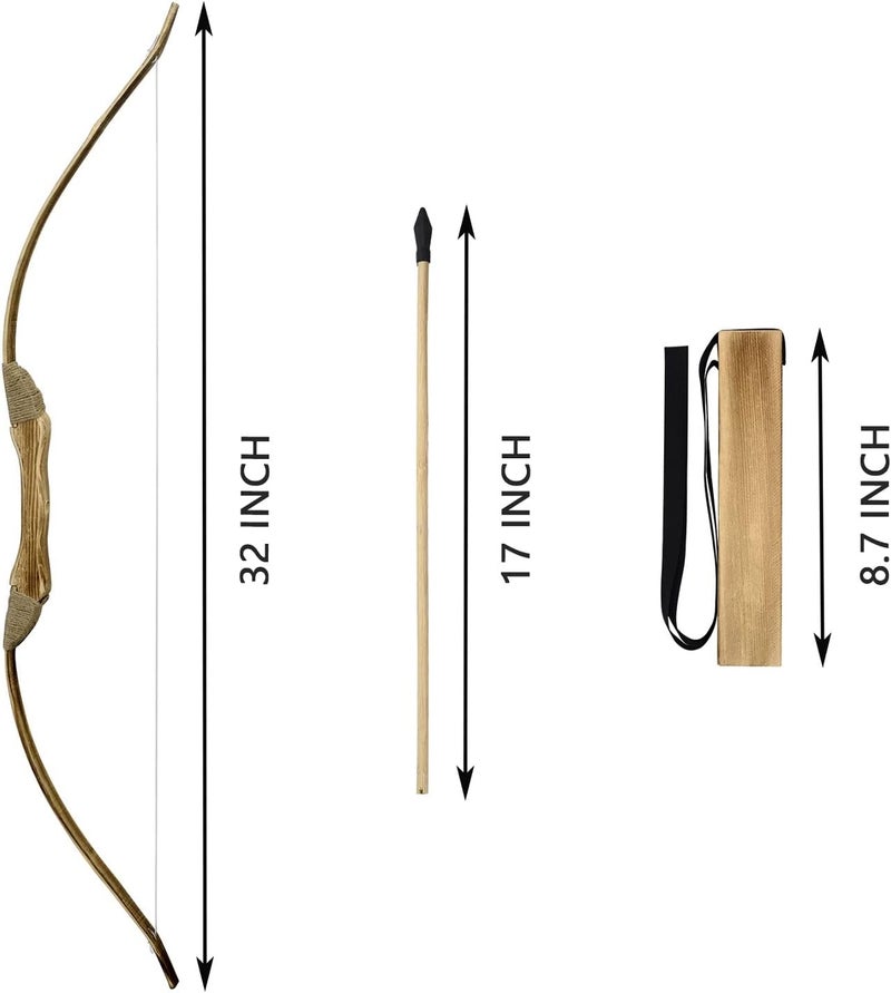 Basbon 2 Pack Kids Bow and Arrow Set, 32 Inch Archery Set Handmade Wooden Toy Bow and Arrow for Kids 4-6 8-12, Cosplay Game Costume Prop Play, 2 Bows 2 Quivers and 20 Wood Arrows, Gifts for Youth Boys Girls - Image 2